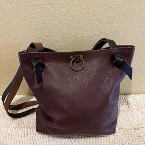 Artisan-made Burgundy and Black Unlined Leather Tote/Handbag